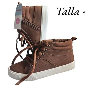 Brown High-Top Sneakers with White Sole and Padded Collar